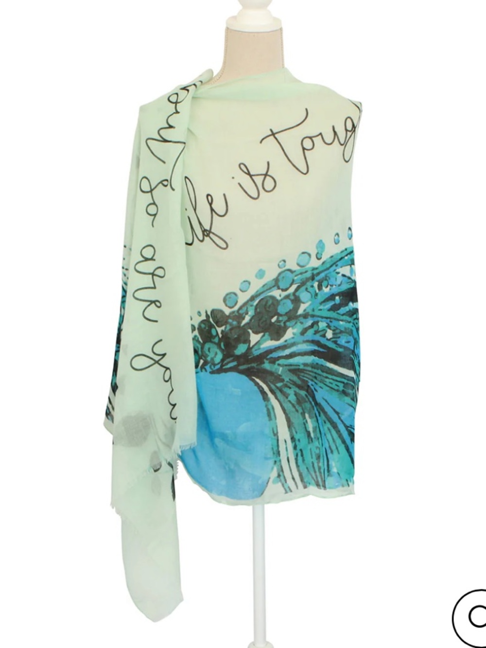 NWT Laura Janelle by Cousin Life is Tough But So Are You Mantra Scarf Blue Green